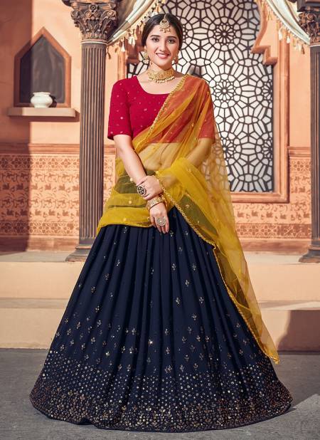 Navy Blue Pink And Yellow BRIDESMAID VOL 12 Latest Exclusive Occasion Wear Georgette Thread With Sequence Embroidery Metalic Foil Work Lehenga Collection 1724